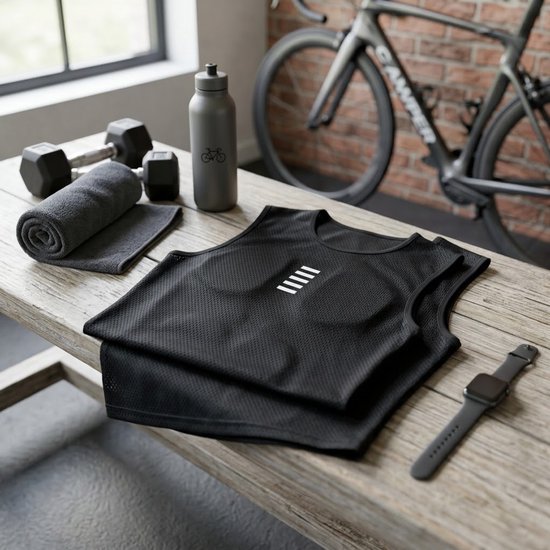 Zwart wielren sport ondershirt heren mouwloos fietsshirt ademend sneldrogend hoge rekbaarheid ronde hals basislaag tanktop voor fietsen gym fitness training outdoor sport Size M — afbeelding 2