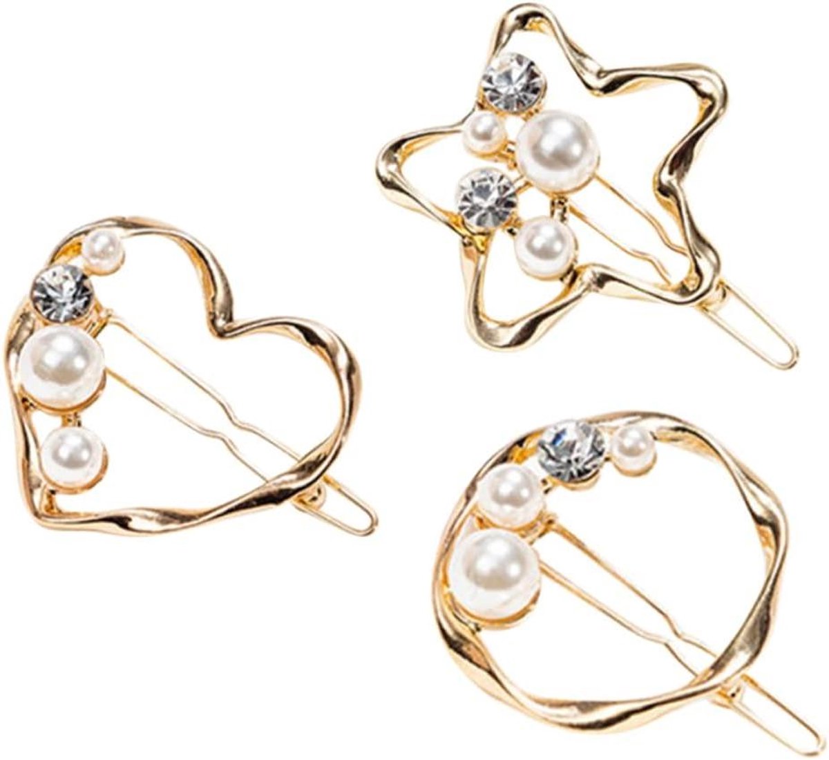 Haarspelden Set - Haarclips Parels - Haar Styling - Hart en Ster Vorm - 5.5 x 5.5 cm - Goud
