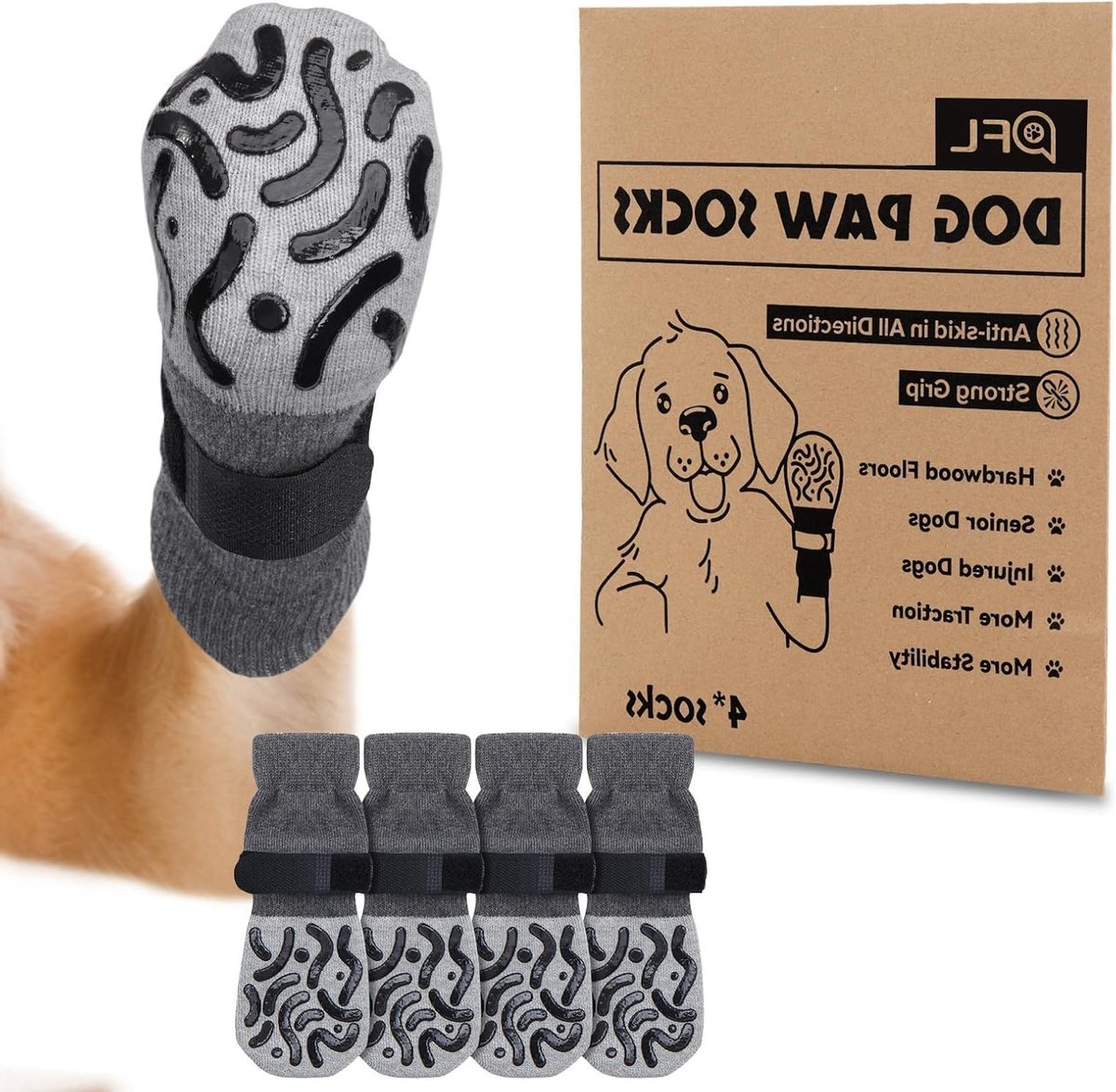 Non-slip hondensokken met handvatten, sterke grip en verstelbare laarzen voor senior honden, ideaal voor harde vloeren en binnengebruik