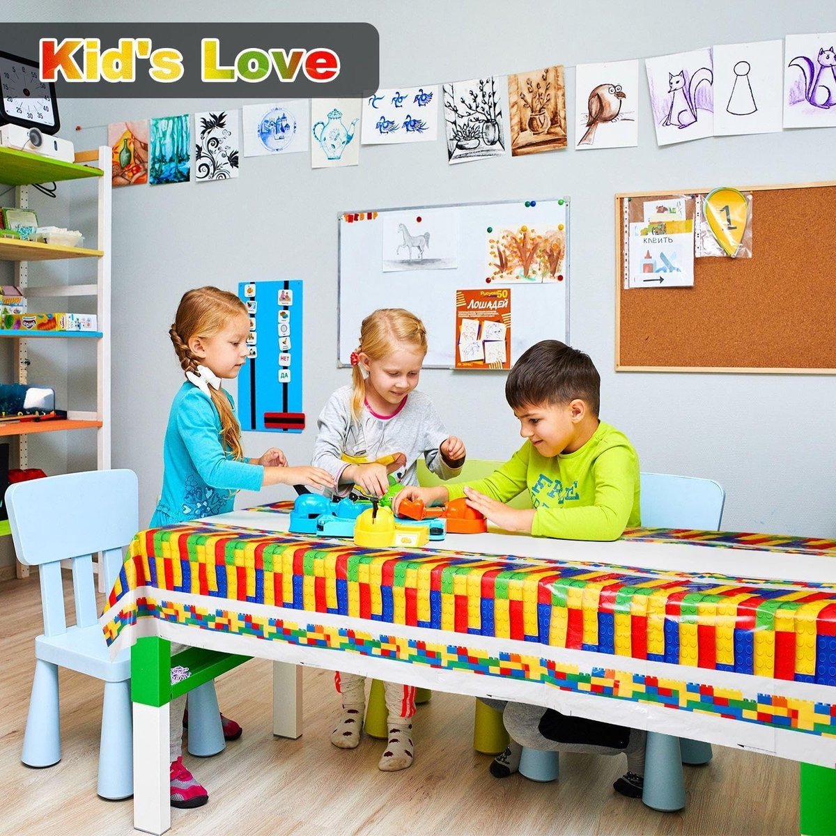 Dailygoody - Bouwstenen - Veelkleurig plastic tafelkleed - 180 x 105 cm - Perfect voor verjaardagsfeestjes - Geschikt voor kinderfeestjes en b...