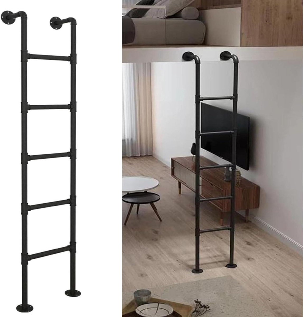 Stapelbed Ladder - Wandladder Metaal - Veilig Bed Bereiken - Verzinkte Stalen Buizen - 38 cm Breed - Zwart