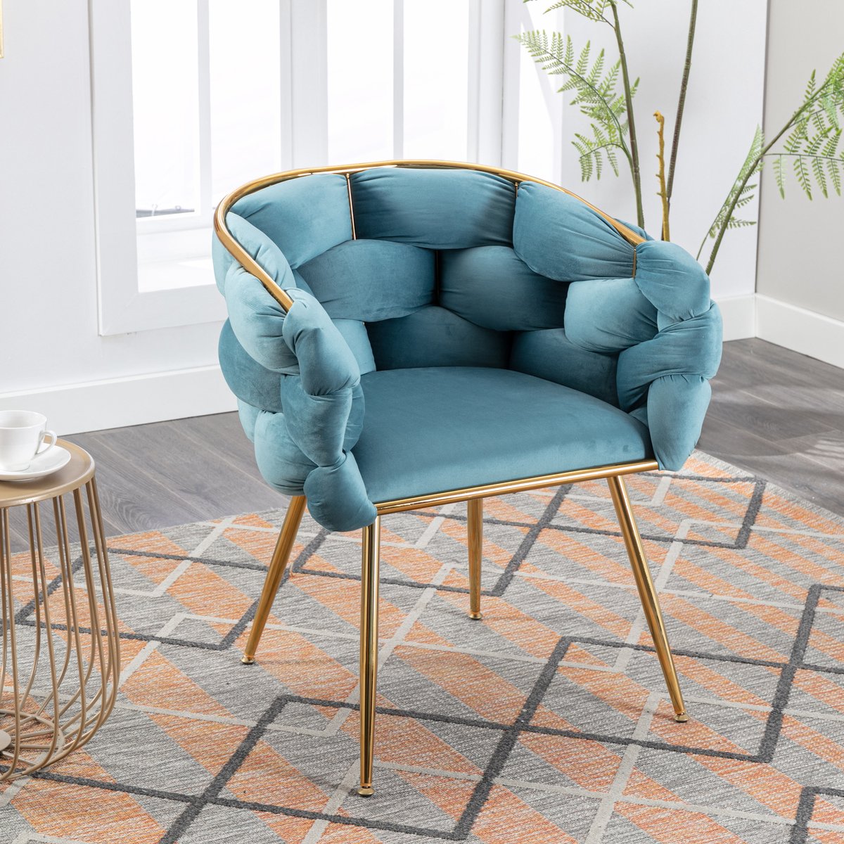 Moderne fauteuil, Loungestoel met vulling en metalen frame, Relaxstoel, TV-stoel voor woonkamer en slaapkamer, b 58 x d 59 x h 75 cm - belastbaar tot 150 kg - Blau