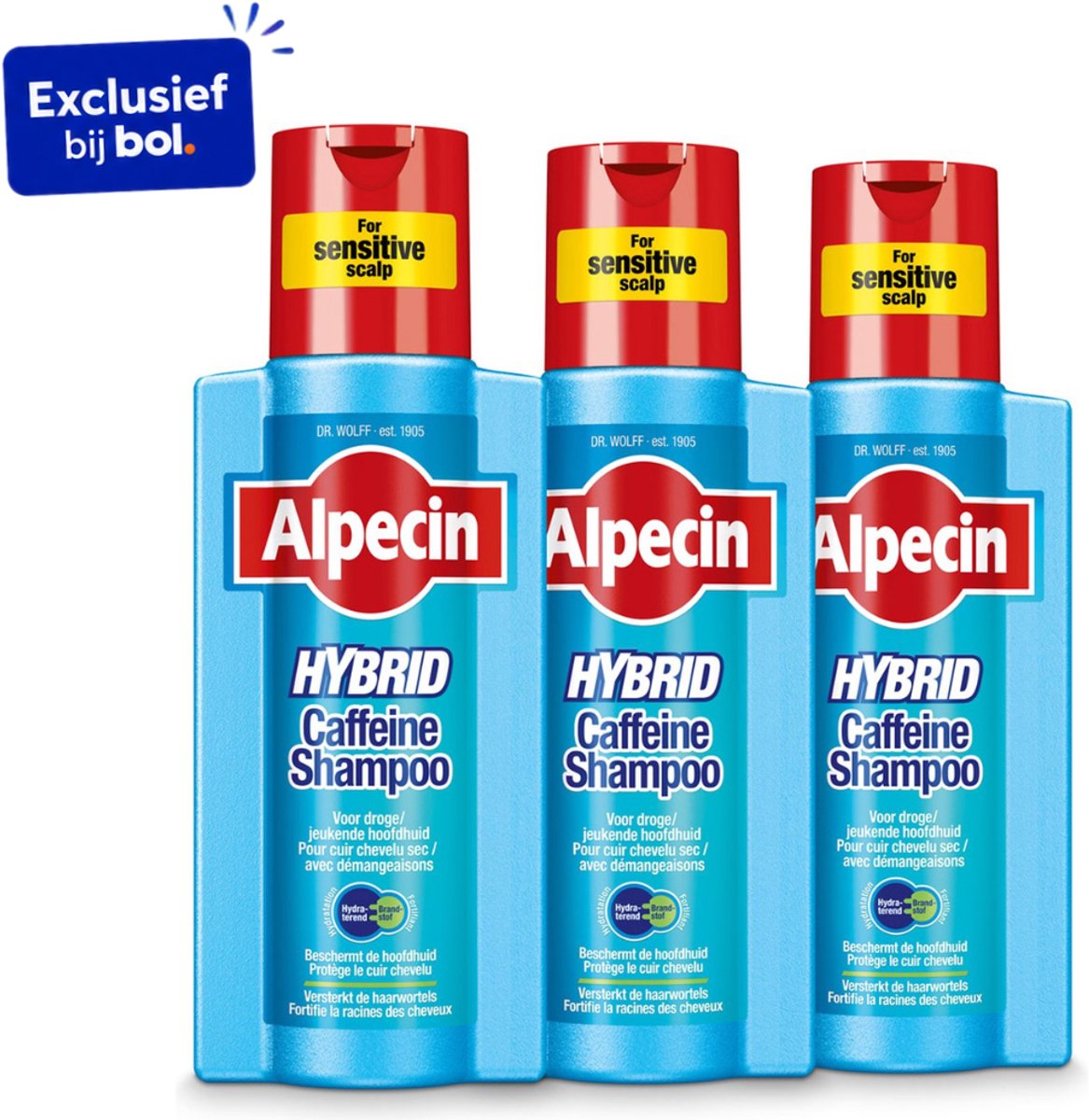 Alpecin Hybrid Shampoo 3x 250ml | Natuurlijke haargroei shampoo voor gevoelige en droge hoofdhuid