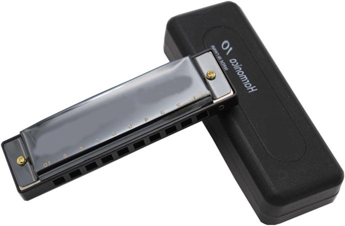 Mondharmonica - Blues harmonica - Muziek maken - Roestvrij staal - 10 gaten - Zwart