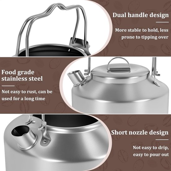 Camping waterkoker - Theepot buiten - Outdoor koken - Dubbele handgreep - 13 liter - Zilverkleurig — afbeelding 3