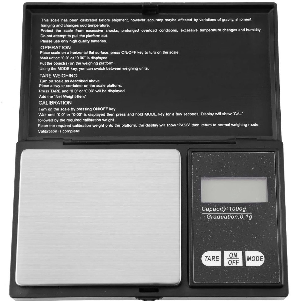 Dailygoody - Digitale zakweegschaal - Mini weegschaal - Hoge precisie - Draagbaar formaat - Juweliersweegschaal - Geschikt voor edelstenen - 1000 g/0,