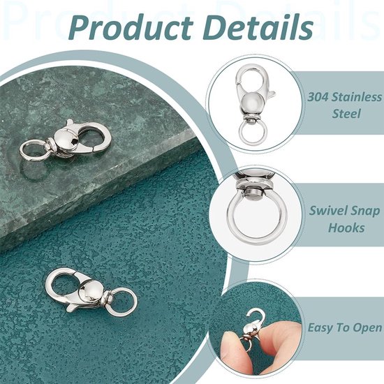 Jhubersproducts - Swivel Lobster Claw Clasps - Trigger Snap Hooks - 360 graden draaibaar - Voor Sleutelhangers - 2Pcs van Jhubersproducts — afbeelding 3