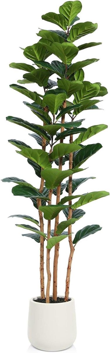 Kunstboom Vijgenboom - Nepboom Ficus - Huisdecoratie Binnen - Natuurlijke Houten Stam - 180 cm - Groen en Wit
