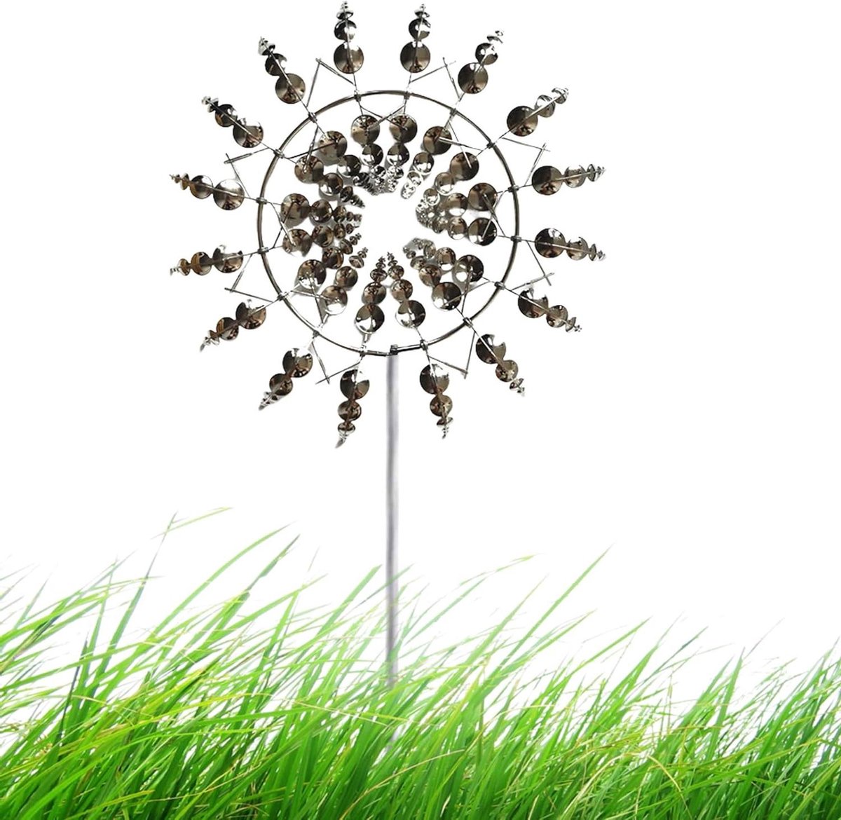 Metalen Windmolen - Kinetisch Windspel - Tuin Decoratie - Draait in de Wind - 93x31 cm - Zilver