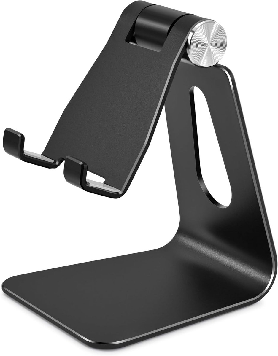 Verstelbare Telefoonstandaard voor Bureau, Aluminium Mobiele Telefoonhouder, Geschikt voor Smartphone en Tablet, Zwart