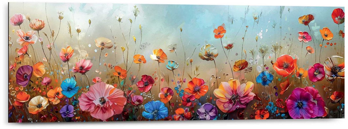 Schilderij Bloemenveld - 30 x 90 - Hout - REINDERS