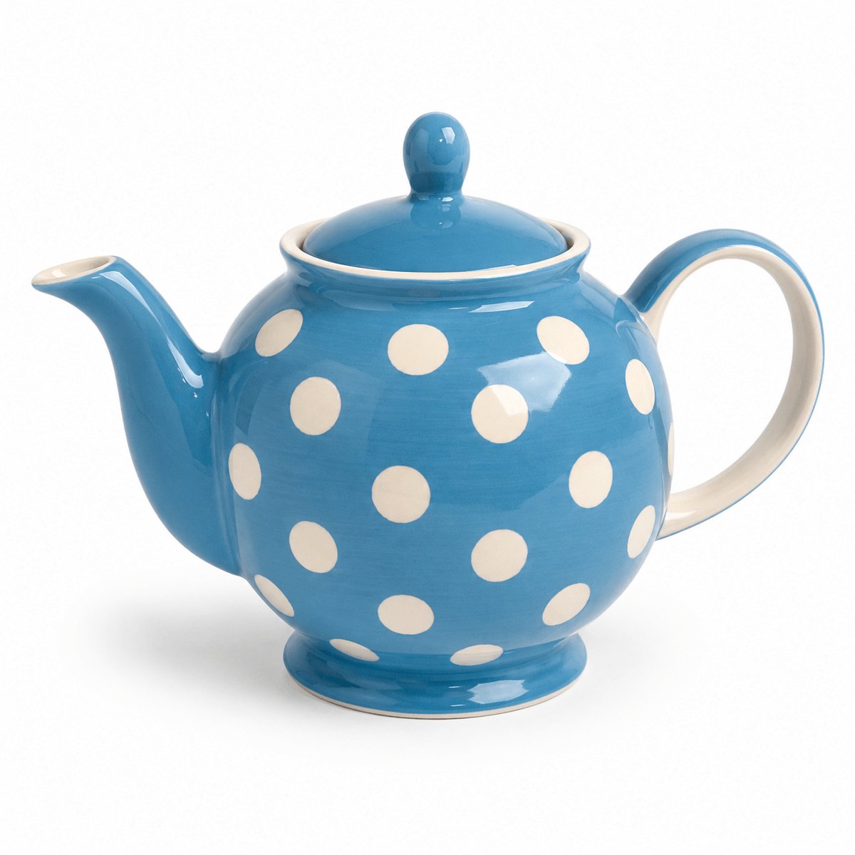 Theepot “Polka Dot” – 1000 ml – Blauw met witte stippen – Handgemaakt & Handgeschilderd – Keramiek – Vrolijk retro design