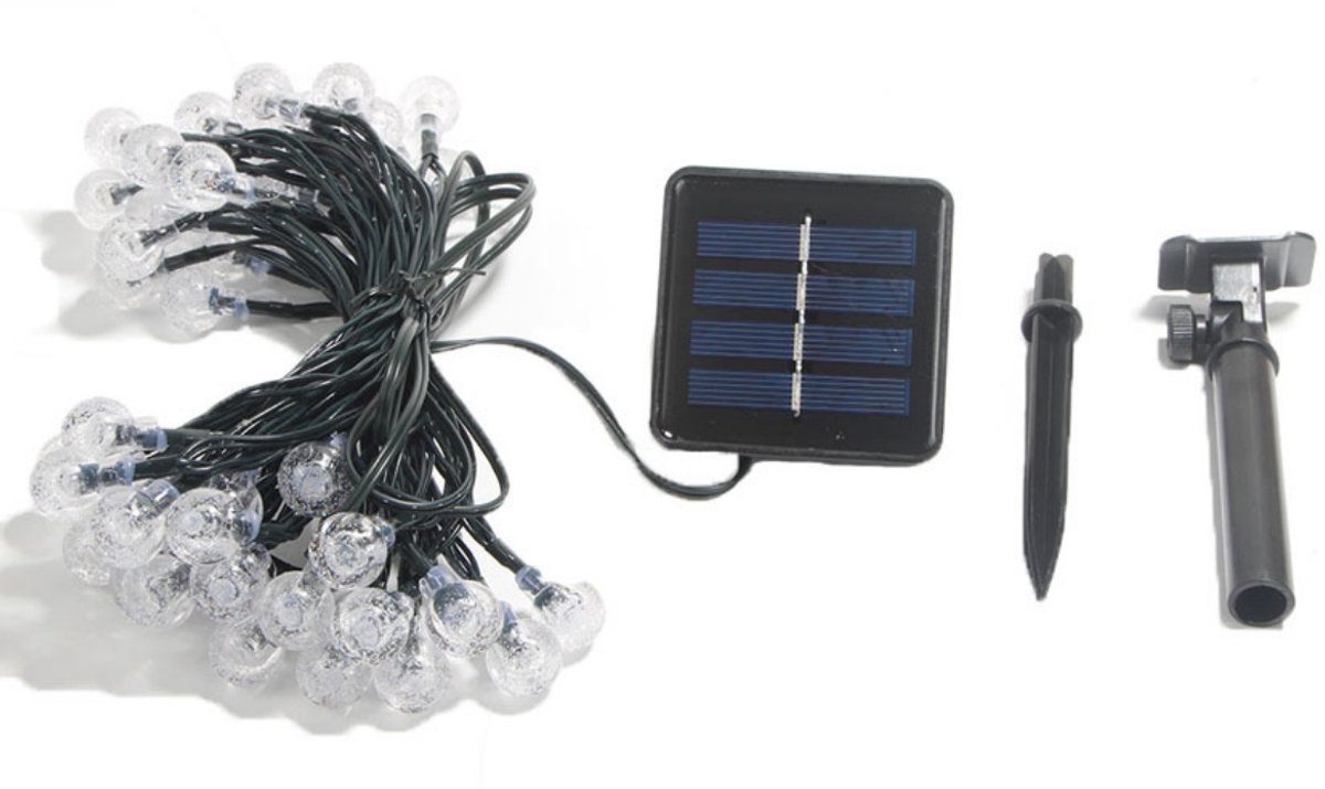 TOVBMUP Buitenzonne-LED-lichtsnoer - Waterdicht - 8 standen - Voor tuin, terras, balkon, feest - Warm wit - Energieklasse G - 60 lampjes - 11 m