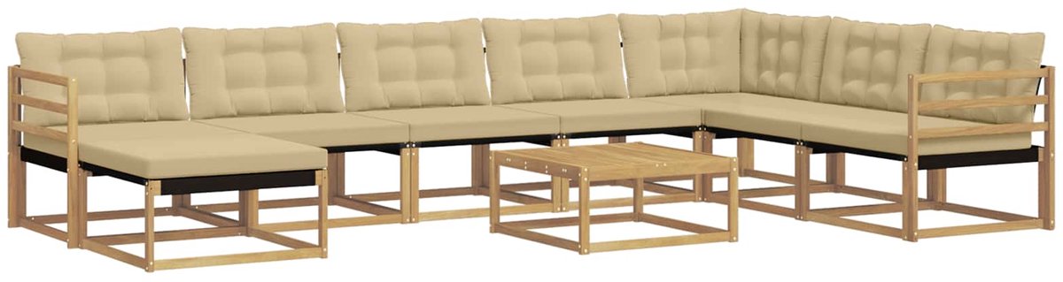 vidaXL Buiten - bank - set - 9 - st - Wit - en - Beige - Massief - Acacia - Hout Wit en beige