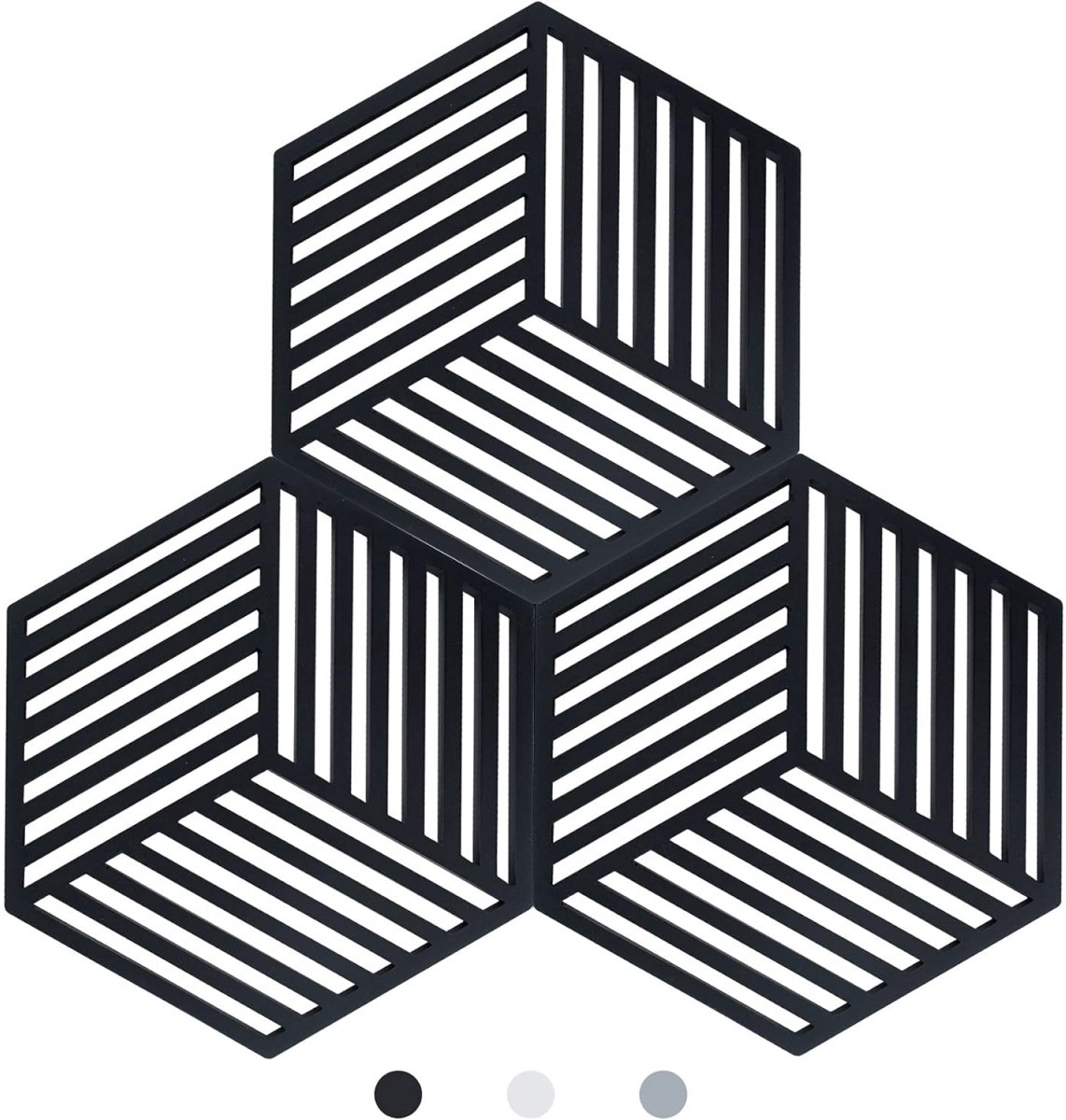 TOVBMUP Pan onderzetter - Pannen onderzetter - Pannenrooster - Pannenonderzetter siliconen - Pannenonderzetter Hexagon - Hittebestendig - Zwart - 3-pack