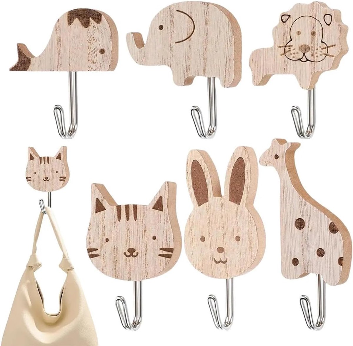 Dieren Haken - 6 stuks - Handdoekhaakjes - Haakjes Zelfklevend voor kinderen - Ophanghaak