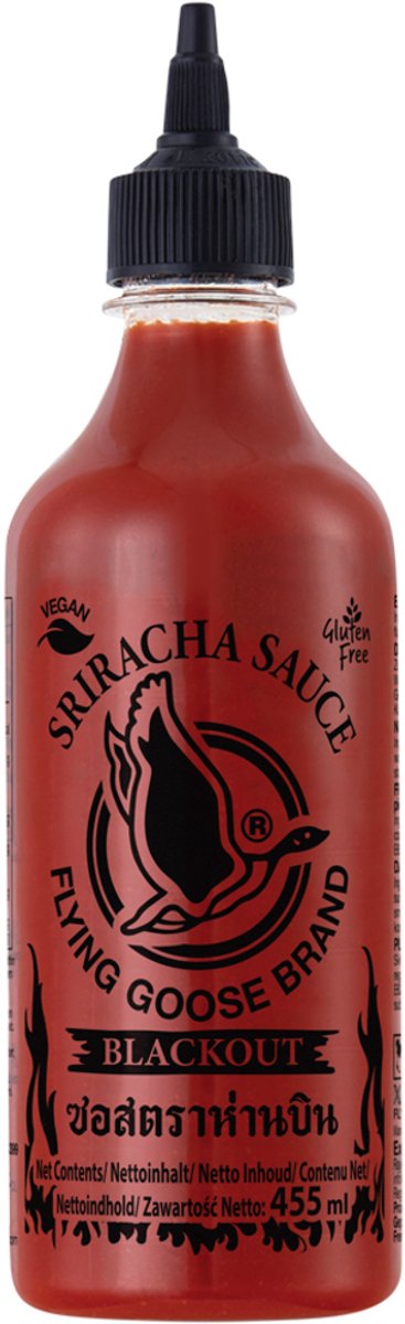 FLYING GOOSE Sriracha Blackout - extreem pittige saus voor gerechten - 12 x 455 ml