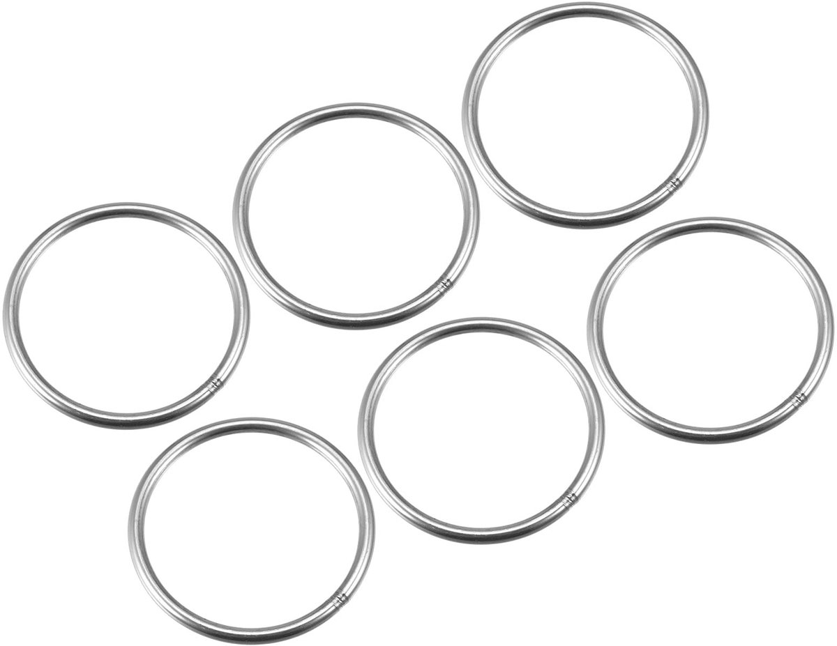 Dailygoody - O-ringen - 6 stuks 304 roestvrij staal - 70 mm 5 mm - Gelaste ronde ring - Voor ophangen van voorwerpen - Geschikt voor binnen en buiten