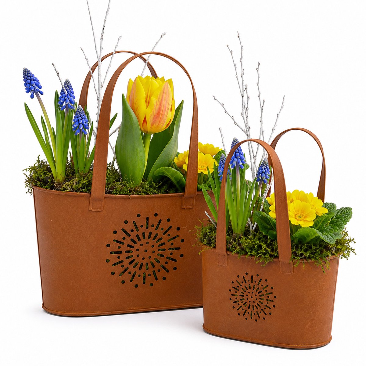 UNUS® Bloempot Handtassen roestlook set van 2 tuindecoratie