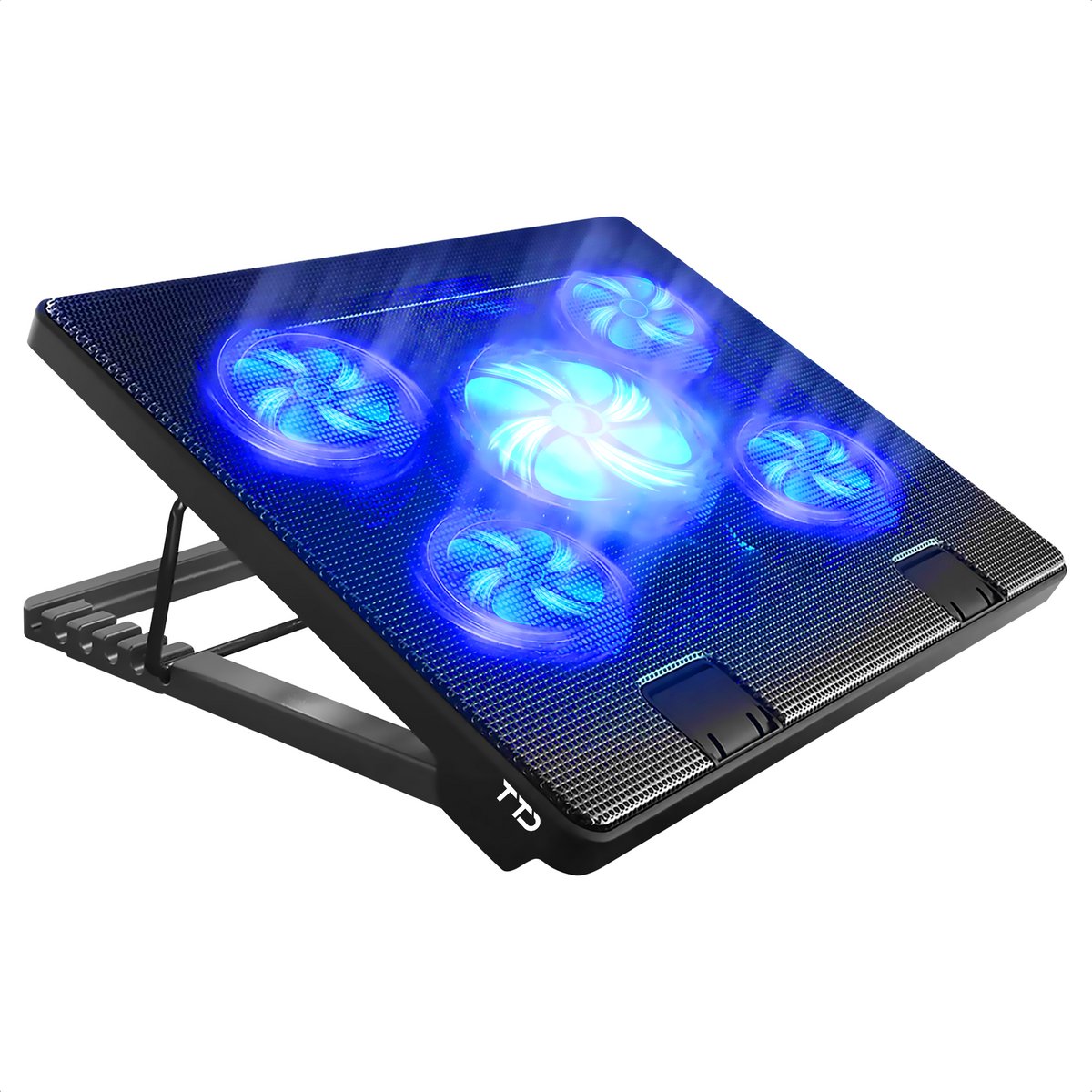 TTD® Premium Laptop Cooler en Verstelbare Laptop Verhoger - Laptop Standaard Verstelbaar - Laptop Steun - Rotatiesnelheden tot boven de 2100 RPM - Gaming Laptop Cooling Pad - Tot 17 Inch - Extra USB-poort - Zwart