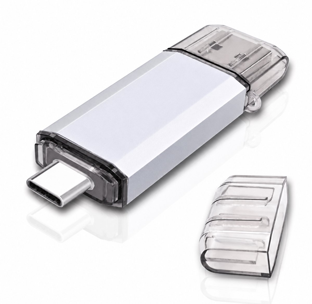 Gabrys® USB-stick 128 GB - 2 in 1, USB-flashdrives USB 2.0 USB C type C geheugenstick OTG Dual Flash Drive 2-in-1 geheugenstick voor tablet - pc - Android - zilver / grijs
