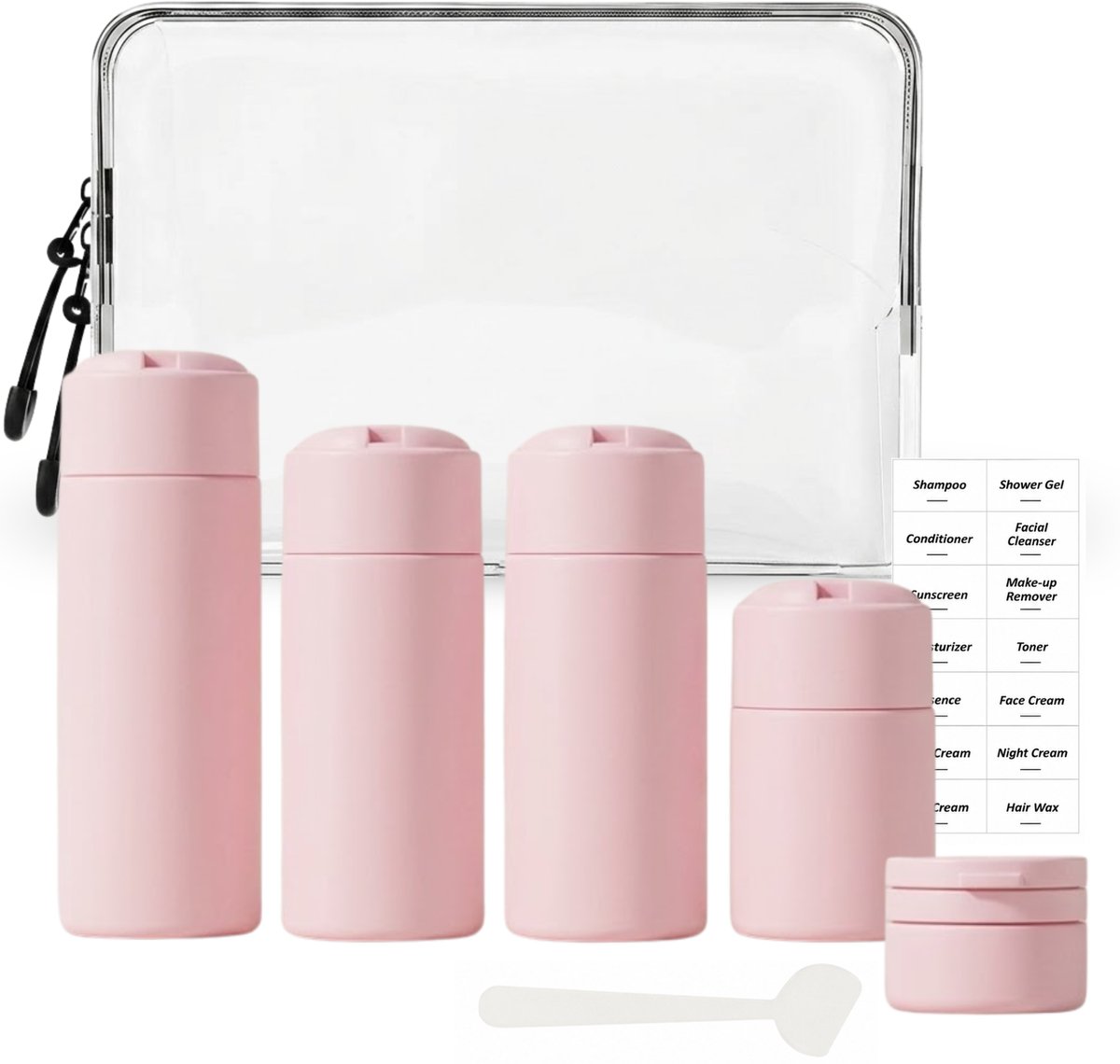 Tamarow Reisflesjes met Etui - 100ml Siliconen Reisflacons - 6-Delig - Reisaccessoires - Cosmetica Potjes - Reis Flesjes - Roze