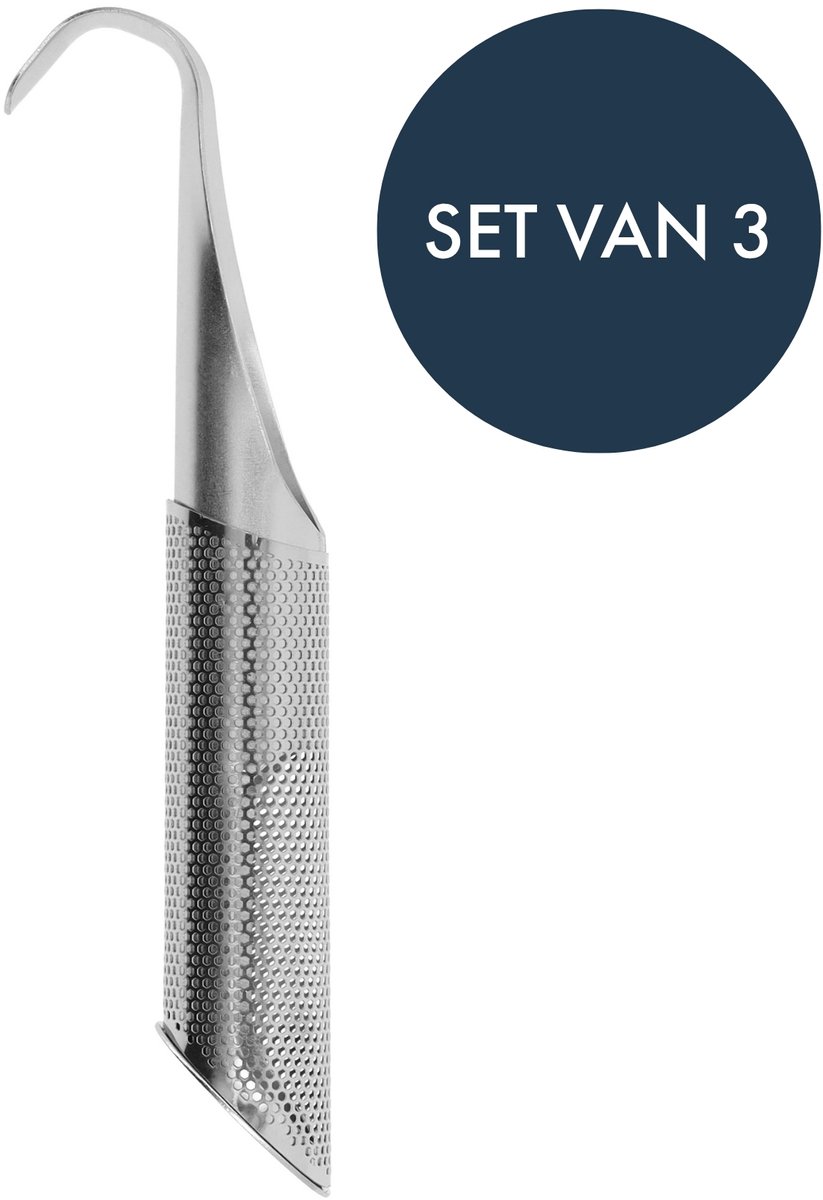 Krumble Theezeef - Hangend - Pijp - Theezeefje - Thee ei - Tea infuser - Kruidenfilter - Voor losse thee - RVS - Zilver - 4 x 2 x 15 cm - Set van 3