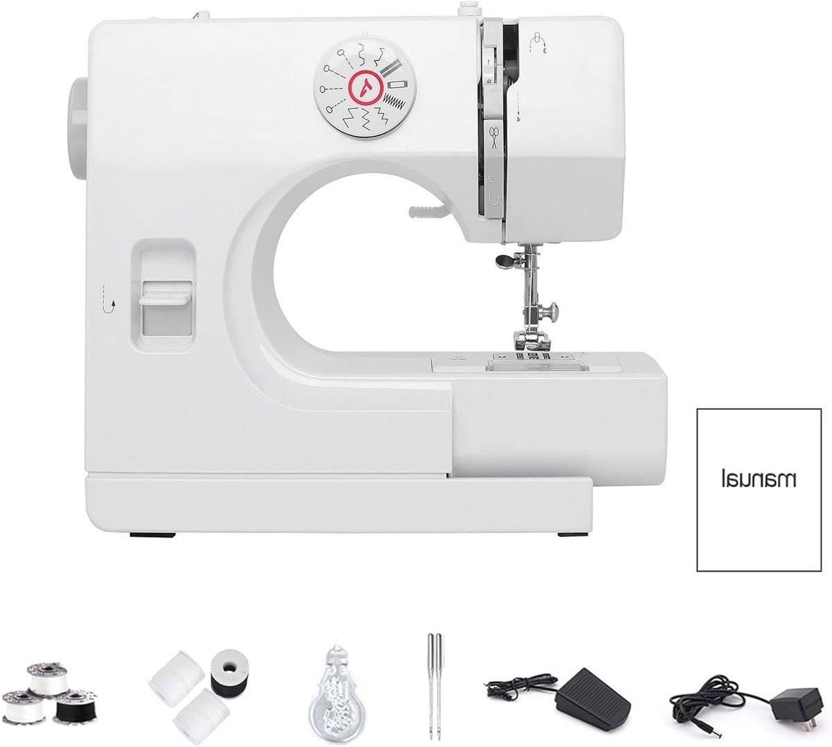 Mini naaimachine - Elektrische machine - Doe-het-zelf naaien - 12 steken patronen - 31D x 147B x 295H cm - Wit