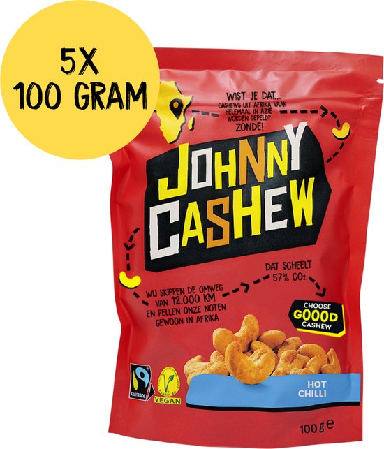 Johnny Cashew – Hot Chilli – Cashewnoten – 5 x 100 gram