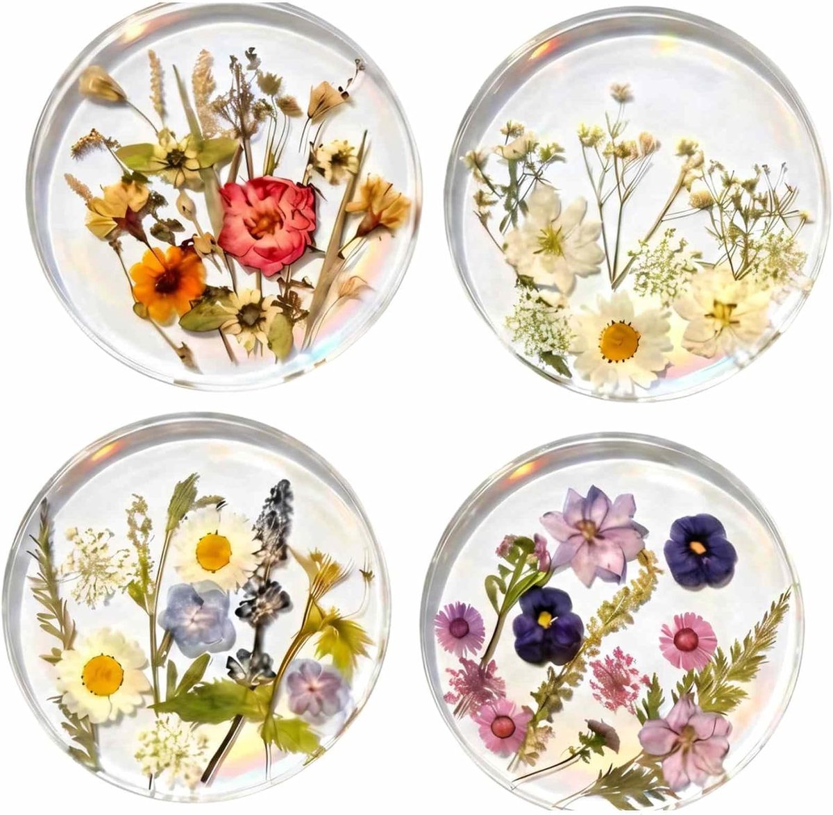 4 Stuks PVC Onderzetters met Kleurrijke Wilde Bloemenprint- Ronde Transparante Coasters voor Glazen - Aesthetische Tafeldecoratie voor Thuis en Kantoor - Warmtebestendig en Vlekbestendig - Geschikt voor Kerst - Bruiloften en Verjaardagen
