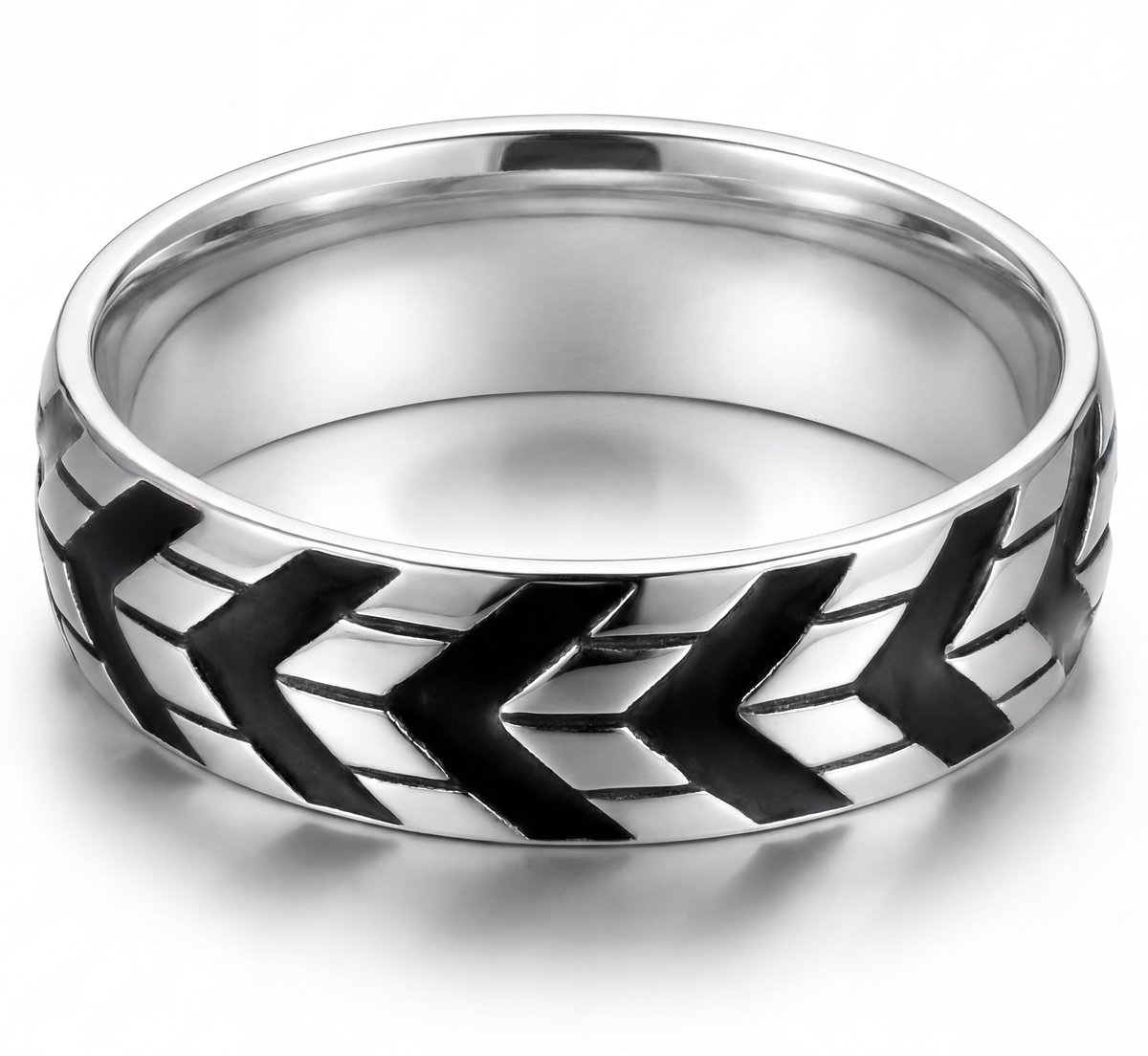 Ring heren staal zilverkleurig zwart kleur - Stalen Ringen van Mauro Vinci - met Geschenkverpakking - Sieraden voor de Man - Maat 8