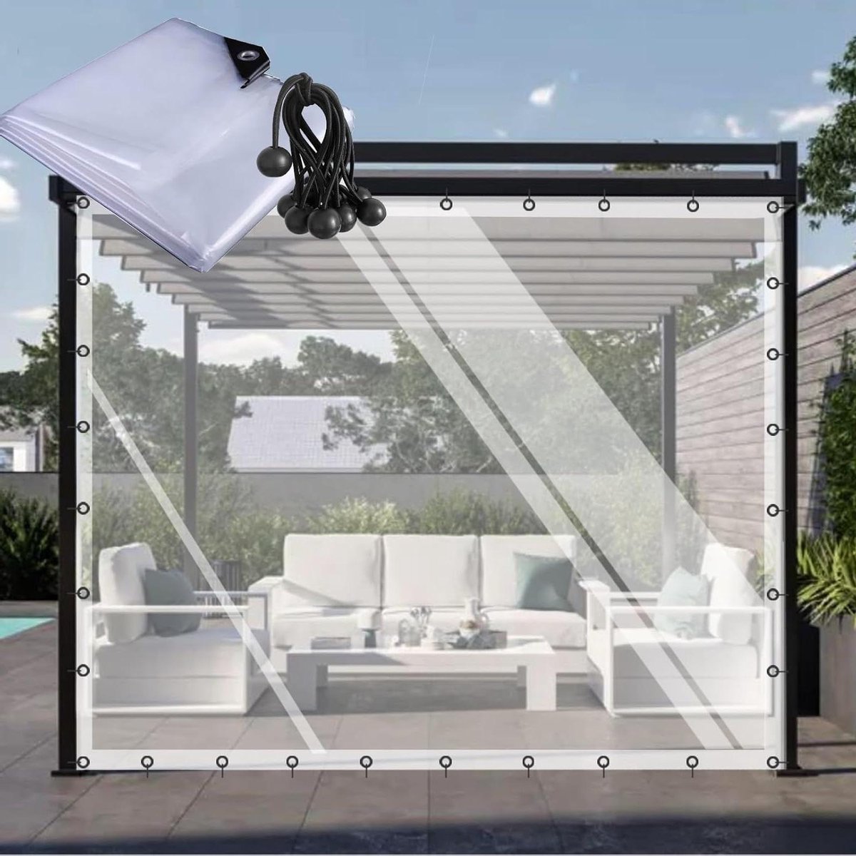 Zijpanelen Waterdicht - Transparant Zeildoek - Buitenruimte Beschermen - Hitte-verzegelde Randen - 10x8 voet - Transparant