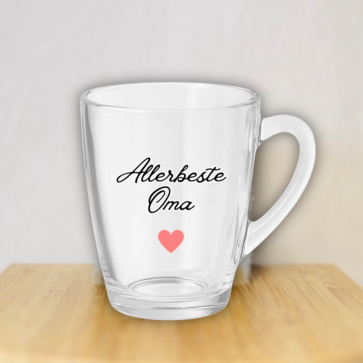 Cadeau oma – Glazen theemok met tekst “Allerbeste oma” – Cadeau voor oma verjaardag – 300ml mok