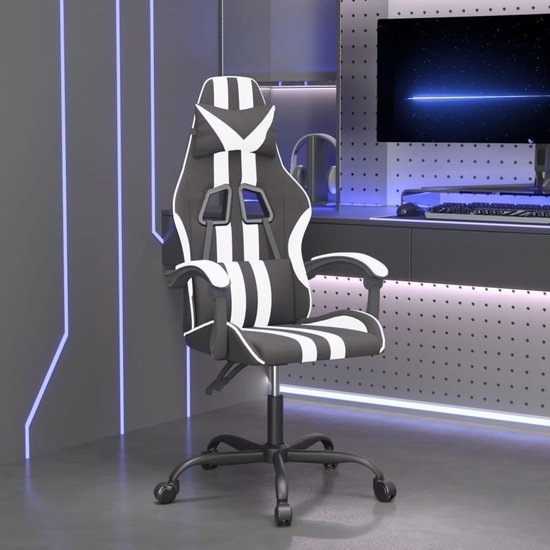 Gamestoel - Gaming stoel - Comfortabel gamen - Verstelbare rugleuning - 1 stuk - Zwart wit — afbeelding 2