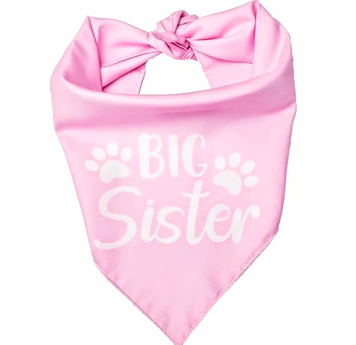 Honden bandana Big Sister roze met witte tekst en honden pootjes - hond - bandana - babyshower - genderreveal - huisdier - geboorte