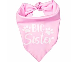 Honden bandana Big Sister roze met witte tekst en honden pootjes - hond - bandana - babyshower - genderreveal - huisdier - geboorte