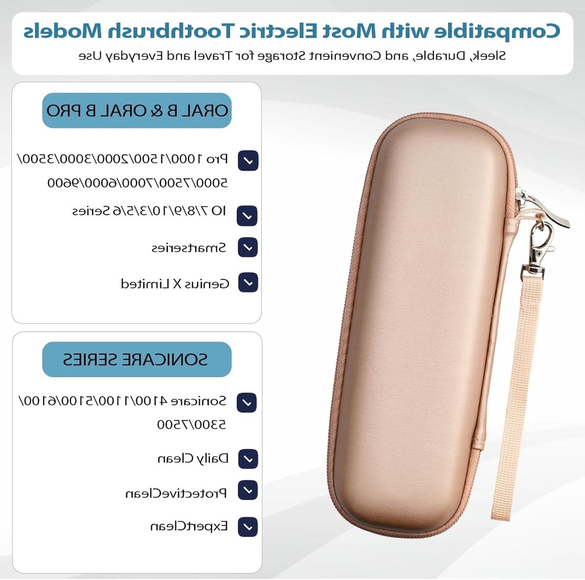 Draagbare Opbergtas voor Elektrische Tandenborstel, Harde Opbergdoos voor Reizen, Geschikt voor Oral B en Philips Sonicare (Zwart + Roségoud) — afbeelding 6