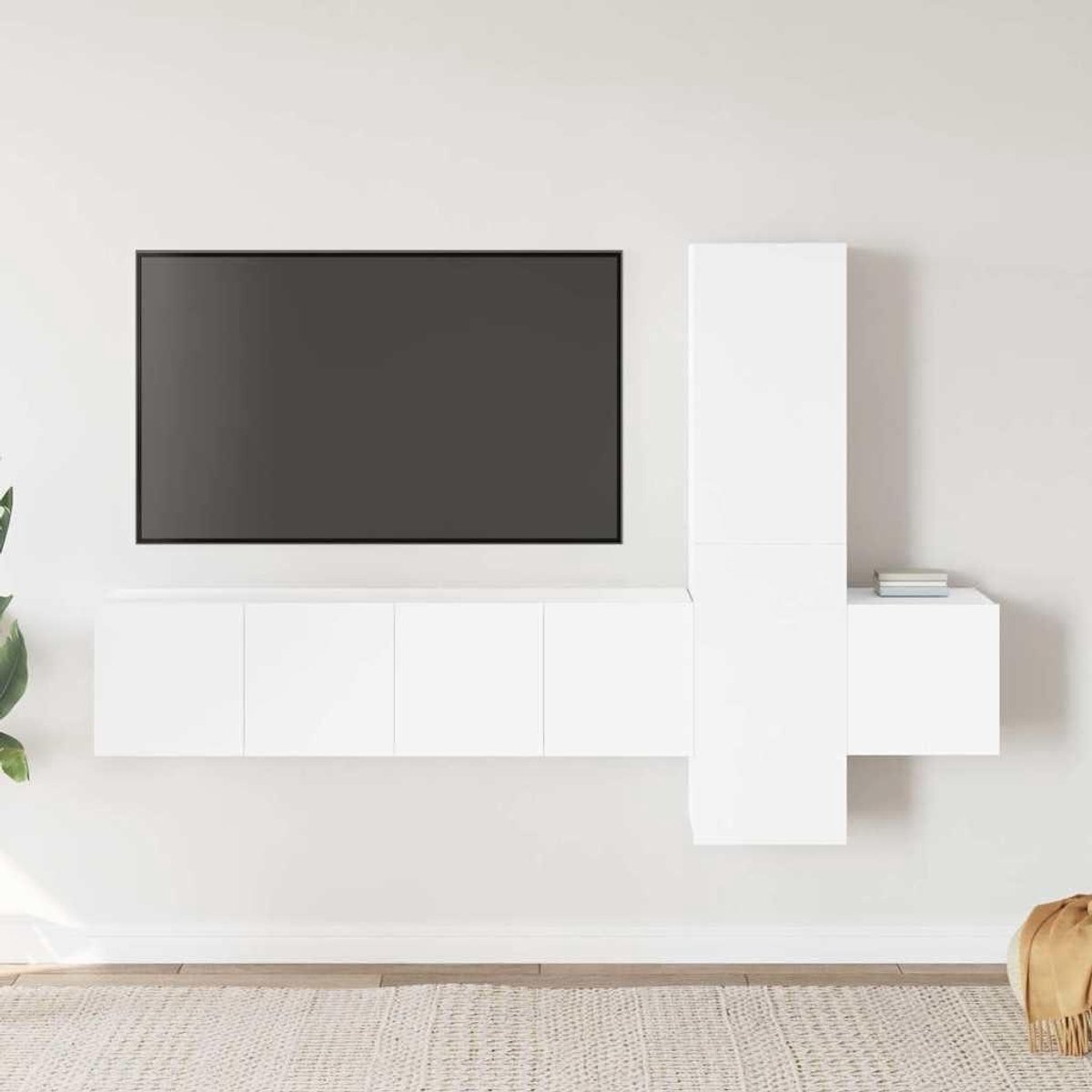 TV-kast set - Media meubel - Opbergen woonkamer - Wandmontage - 5-delig - Wit