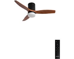 CREATE - Plafondventilator 40W silent Ø132 cm - Met Verlichting drie temperaturen - Met Afstandsbediening - 6 Snelheden - Timer - Zomer/Winter functie - Zwart - WIND CALM