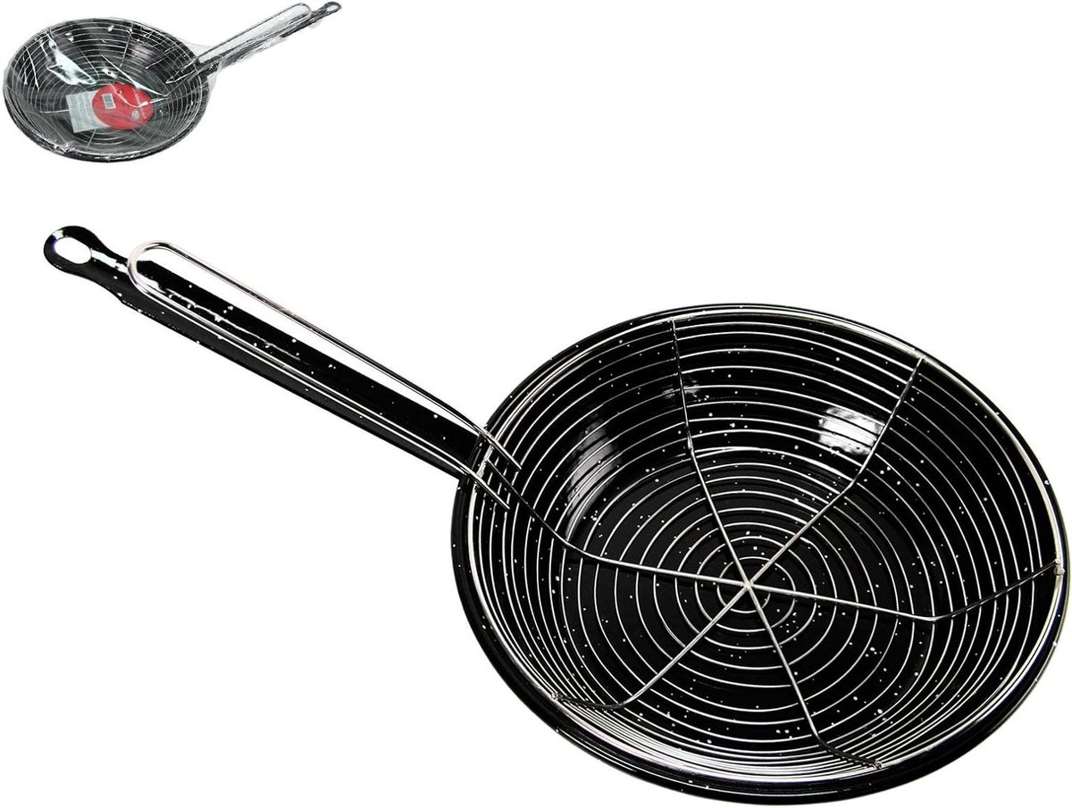 Koekenpan met mandje - Friteusepan staal - Frituren aan huis - Inclusief mandje voor afgieten - 24 cm diameter - Zwart