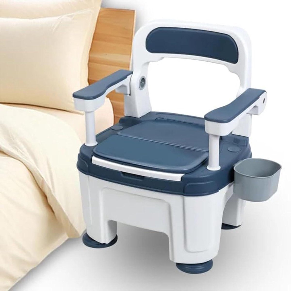 Commode Toiletstoel - Bedcommode Draagbaar - Mobiliteitshulp - In Hoogte Verstelbaar - Tot 400 kg - Wit