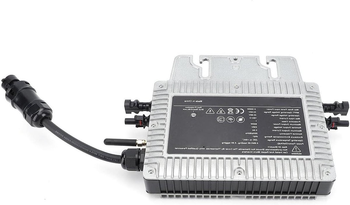 Zonne-omvormer - Grid tie inverter MPPT omvormer - Energie opwekken - Pure sinusgolf output - 800W - Zwart