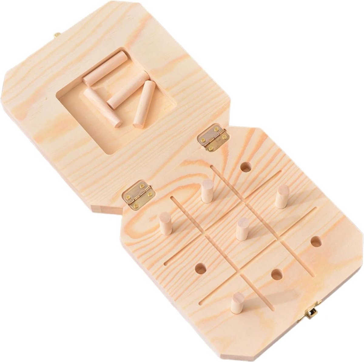 Houten Pennenbord Speelgoed - Sensorisch Prikbord - Fijne Motoriek Trainen - Draagbare Opbergoplossing - 17x17x4 cm - Natuurlijk Hout
