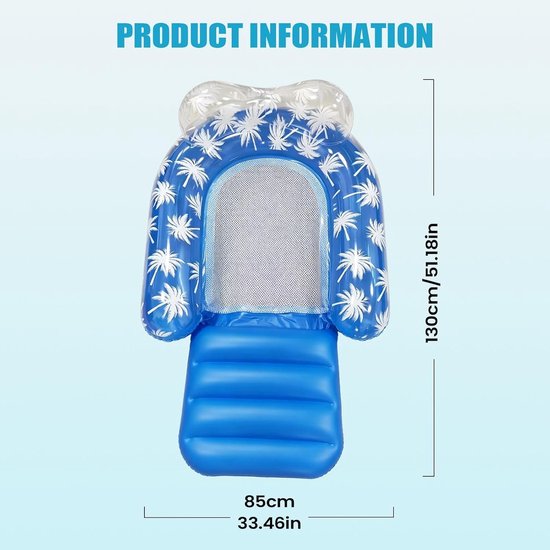 Opblaasbaar Zwembad Vlot - Water Ligbed - Ontspannen Drijven - Verstelbare Beensteun - 130x85cm - Blauw — afbeelding 4