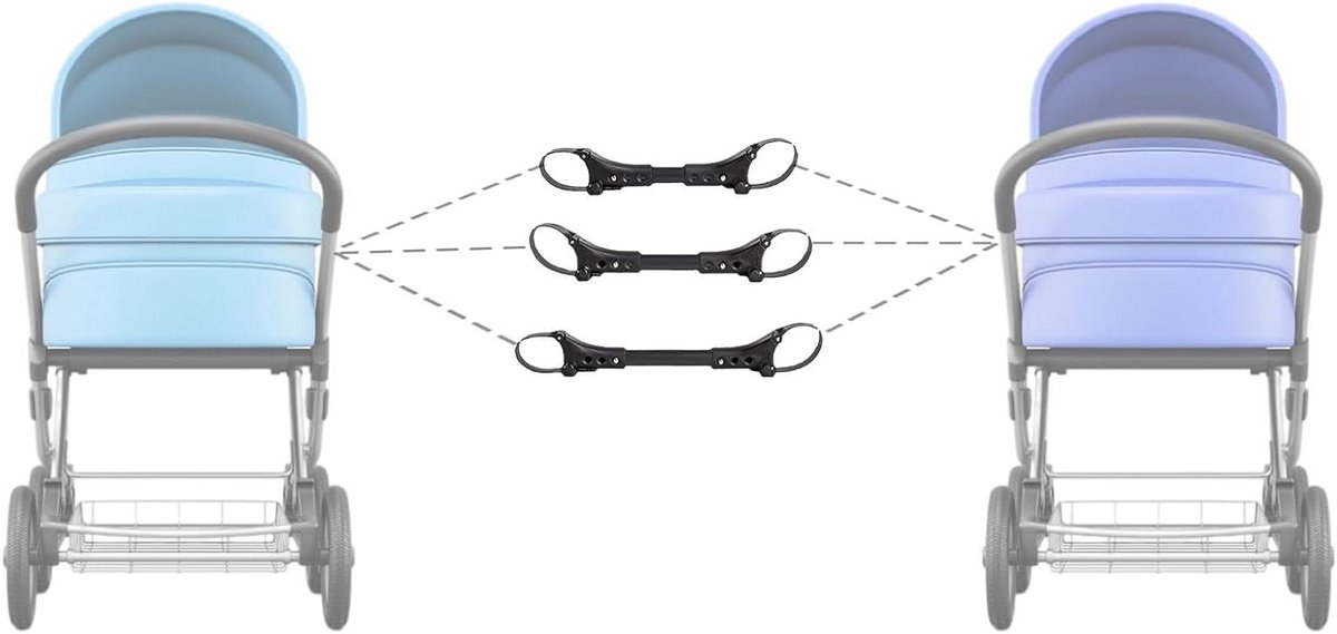 Kinderwagen Adapter - Dubbele Connector - Twee Kinderwagens Koppelen - Universele Pasvorm - 3 Stuks - Meerkleurig
