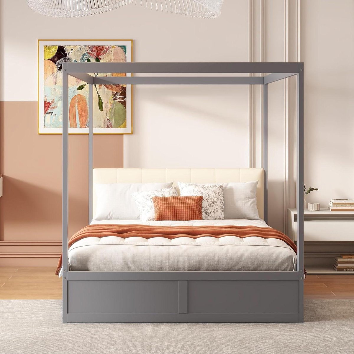 Tentbed met Lades - Houten Kinderbed - Comfortabel Slapen - Zachte Gewatteerde Rugleuning - 140x200 cm - Grijs