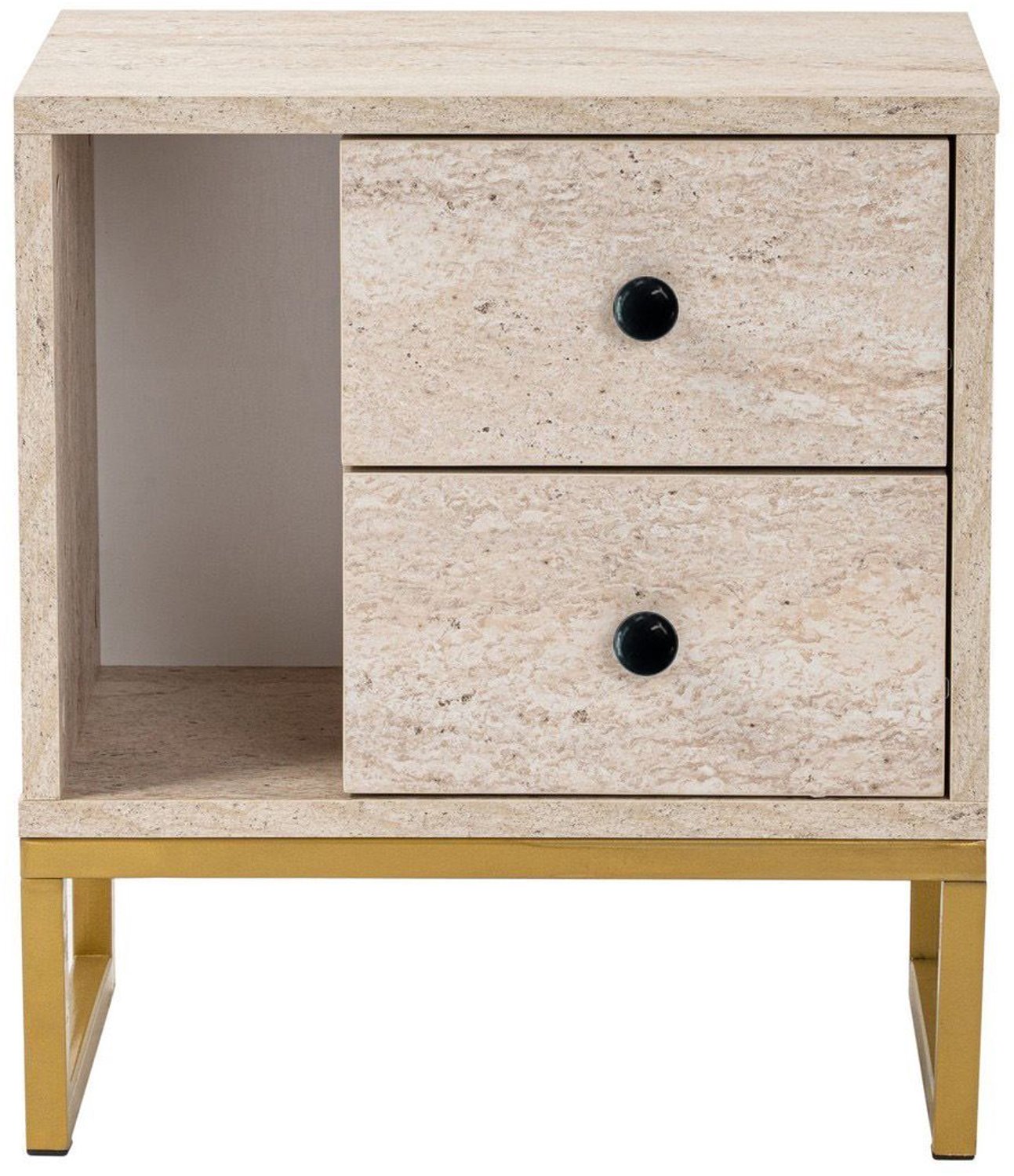 Skye Decor , Nachtkastje, Glimmer - Travertine, Gold, Gemelamineerde spaanplaat, Travertin & Goud, 45 x 30 x 50 cm