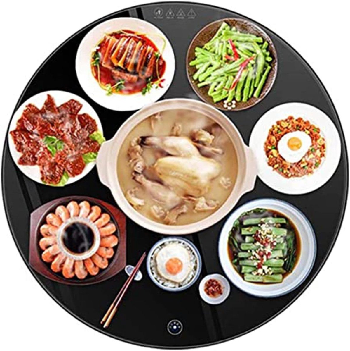 Elektrische warmhoudplaat - Warmhoudbord buffet - Eten warm houden - Intelligente temperatuurregeling - 60 cm diameter - Zilver