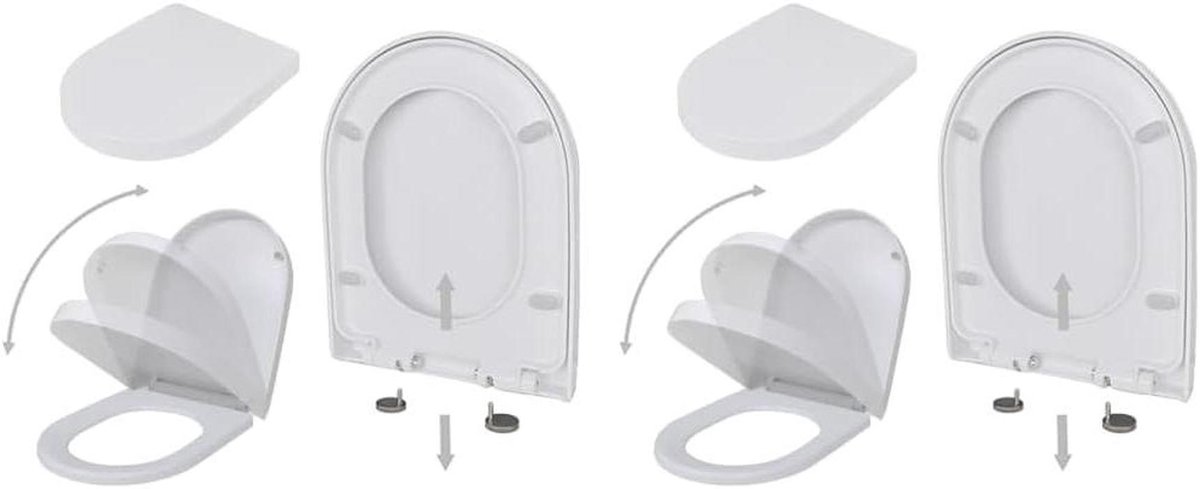 Toiletbrillen Set - WC Deksel - Geruisloos Sluiten - Soft Close Functie - 2 Stuks - Wit