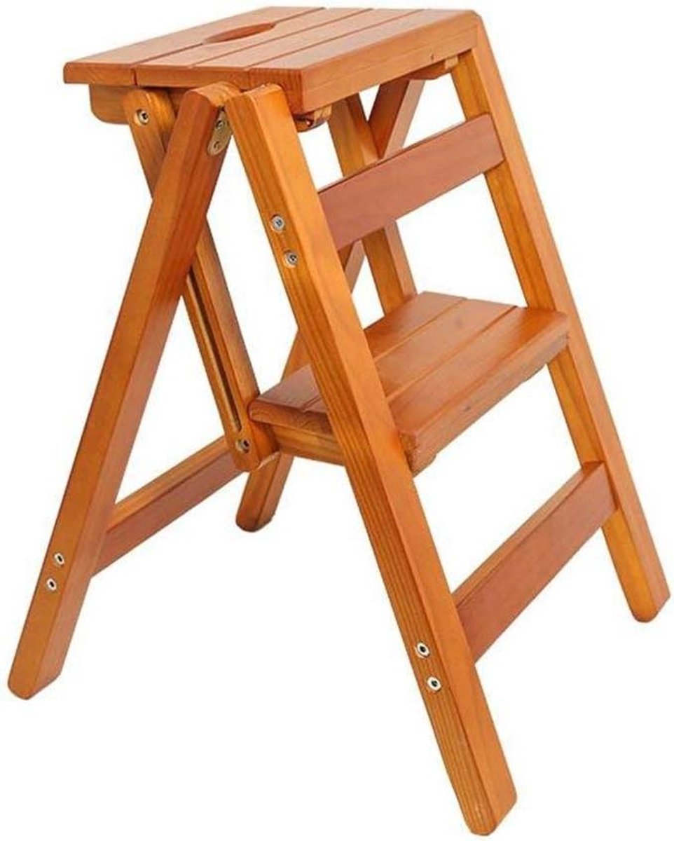 Opklapbare Kruk - Ladderkruk - Keuken Gebruik - Brede Zitting - 2 Treden - Bruin